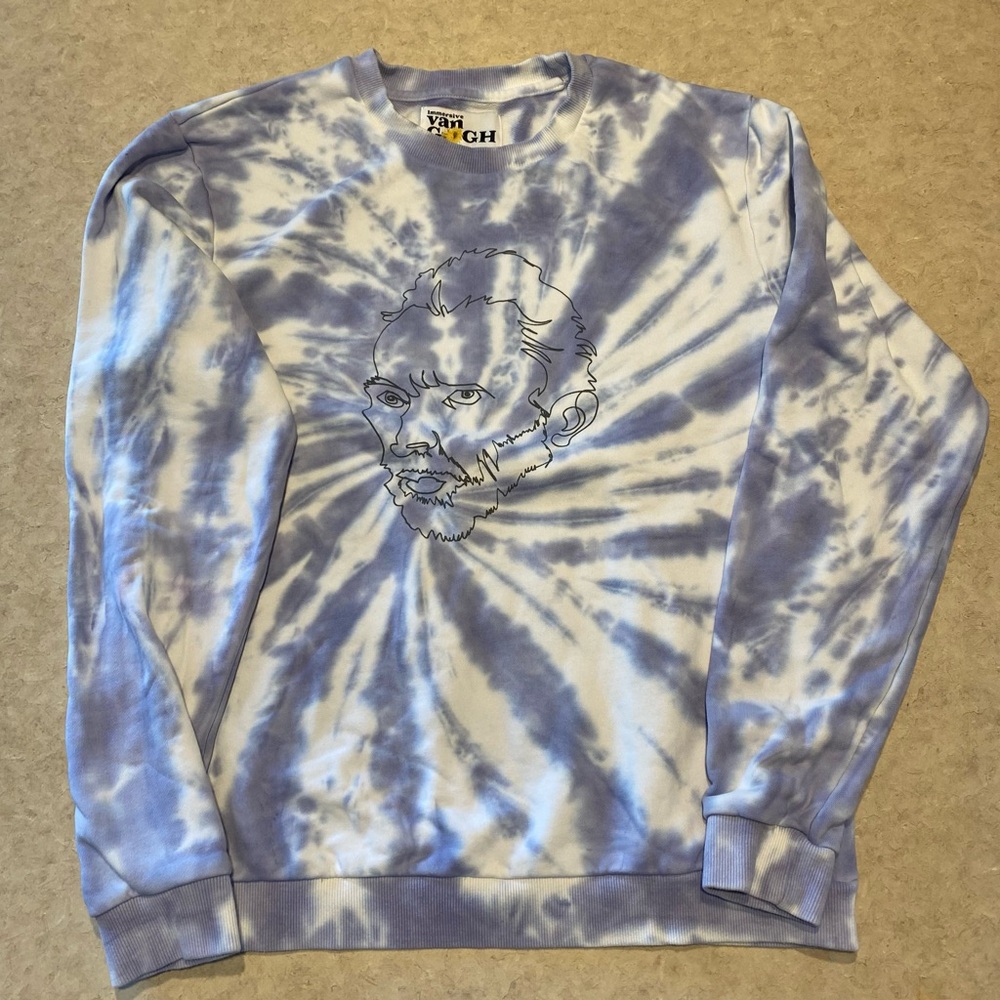 Immersive Van Gogh crewneck blue tie dyed pattern